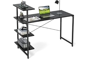CubiCubi Petit Bureau avec étagère, 120 x 60 cm, étagère à 3 étages, Table de Jeu, Facile à Installer, Structure en Acier Robuste, Noir