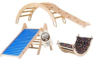 WoodsCraft 4-in-1 Set: Climbing Triangle with Slide Indoor/Climbing Ramp, Roller Slide & Climbing Arch, Wooden Montessori Climbing Frame, Indoor Play Equipment, Climbing Children Indoor & Climbing