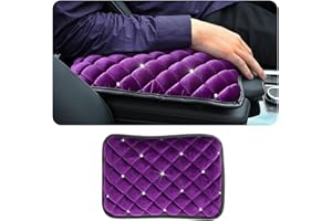 CGEAMDY Car Armrest Cover, Bling Diamond Auto Center Console Pad, Soft Seat Box Protector, Plush Cushion for Arm Rest, Vehicle Interior Protection Accessories, Universal Fit Truck SUV（Purple）