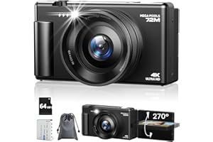 CAMWORLD Fotocamera Digitale 4K, 72MP Autofocus Macchina Fotografica Digitale per Vlog con scheda di da 64G Zoom Digital 18X, Fotocamera Compatta con schermo ribaltabile da 2,8'' a 270° per Principianti Nero