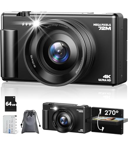 Appareil Photo Numérique 5K 75 MP - Écran 3.0" Pivotant - Carte 64 Go Incluse - Parfait Pour Vlog Et Enfants