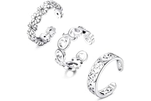 LOLIAS Juego Anillos del Dedo del Pie Plata de Ley 925 Abierta Celta Anillo de Dedo para Mujeres Niñas Hipoalergénico Anillo Ajustable Corazón Abierto Anillos de Dedo Cola Dedo Flor Juego de Anillos