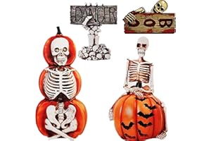 YIMOJOY Halloween Deko Kürbis 90CM Großer Ghost Kürbis Hof Schilder 4 Stück Gruselige Skelett Kürbis Gartendeko Outdoor für Draußen,Party Garten,Rasen im Freien