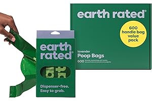 Earth Rated Hundekotbeutel mit Griffen, Vorteilspack, leicht zu binden und garantiert auslaufsicher, Lavendel, 600 Griffbeutel