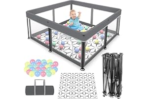 COLPART Foldable Baby Playpen with Mat - Portable, Spacious & Sturdy Play Yard for Babies and Toddlers, Quick 1-Minute Setup, Travel-Friendly, Safe & Durable for Indoor and Outdoor Use (Grey, 50x50 inches)