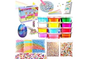 ESSENSON DIY Slime Kit für Kinder Spielzeug, Schleim Selber Machen mit 12 Farben Crystal Schleim, Egg Slime, Schaum Bälle