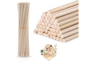 BITEFU 200 bastoncini di legno rotondi, 30 cm x 5 mm, bastoncini di legno di bambù, bastoncini decorativi per artigianato, lavorazione del legno, fai da te