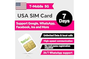 MEWFI USA SIM Card with Unlimited Network Data, T-Mobile SIM Card, Unlimited Speed US Prepaid Card, International Mobile Card with Unlimited Local Calls and Local SMS. 4G Operating Network