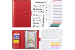 KONVINIT planer budżetu,format A6,Segregator budżetowy A6 z 12 kopertami na gotówkę,12 arkuszy budżetowych,Organizer budżetowy,organizer na pieniądze,oszczędność pieniędzy,czerwony