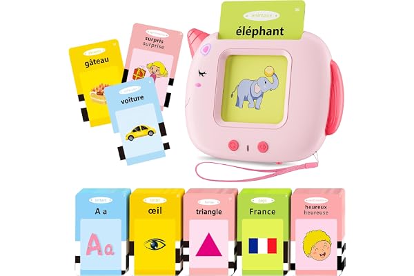 Français Standard, Carte Flash Parlante Éducatives 400 Mots, Jeu Educatif pour Enfants dès 12 Mois, Développement du Langage, Montessori Jouets Interactifs pour Préscolaires Garçons Filles 2-6 -Rose