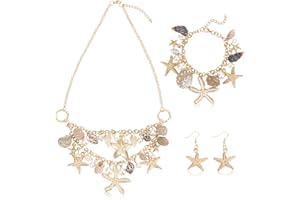PH PandaHall Meerjungfrau Schmuck Set Muschel Seestern Mode Halskette Armband Ohrring Perle Kragen Chunky Halskette für Meerjungfrau Kostüm Damen Karneval Sommer Meer Foto Requisite Zubehör