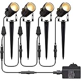 Aogled Gartenbeleuchtung LED,4x3W COB im Freien IP65 Wasserdichter Gartenleuchte, Warmweiß 3000K Gartenstrahler mit Erdspieß,