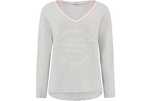 Zwillingsherz Damen Sweatshirt mit Schriftzug – Oversize Pullover aus Baumwolle – Langarmshirt mit V-Ausschnitt – Bequemes Freizeit Oberteil mit positiver Botschaft – Casual Look für Alltag
