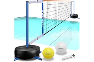 Furypiont Filet de Volleyball de Piscine Portable intérieur/extérieur avec 2 balles de Volleyball et Base résistante Longueur réglable 4,5 à 7,6 m