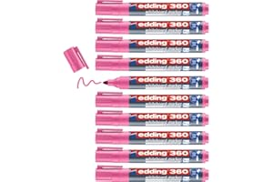 edding 360 Marqueur pour tableaux blancs - rose - 10 stylos - pointe ronde 1,5-3 mm - feutre effaçable - pour tableaux blanc, magnétique, mémo et chevalet de conférence - sketchnotes