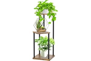 LyTaispuly 3 Etagen Metall-Pflanzenständer Indoor, Holz Tiered Corner Plant Stand Pot Holder, Modern Blumenregal Display Rack für Wohnzimmer Schlafzimmer Outdoor Balkon Garten Terrasse, Schwarz