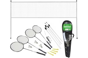 Rexco Professional Badminton Set Premium Deluxe 4 Player Racket Shuttlecock Heavy Duty Frame Poles Net Bag Carry Case Portable Garden Outdoor Beach Sports Game