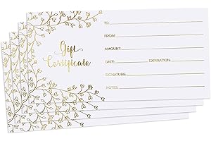 SWEETZER & ORANGE Blank Gift Certificates for Business - 25 Gold Foil Gift Certificate Cards with Envelopes for Spa, Salon, Restaurants, Custom Client Vouchers for Birthday, Work Gift Card - 3.75x7.5