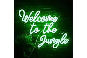 INEONLIFE Welcome to The Jungle Neon Sign Green LED Word Neon Light Signs for Wall Decor USB Letter Light Up Sign for Garden Home Entryway Front Porch Party Gift