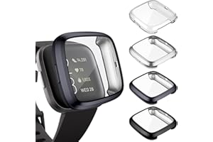 KIMILAR Screen Protector compatible with Fitbit Versa 2, (4 Pack) Soft TPU Plated Full Coverage Screen Bumper Protective Cover Case compatible with Fitbit Versa 2 Only, Black+Graphite+Silver+Clear