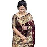C J Enterprise Women's Pure Soft Silk Saree With Blouse Piece For Wedding
