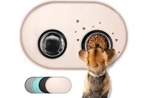 Conlun Tapis Gamelle Chat avec Rebords Surélevés de 1,2 cm pour Contenir Les Déversements, Tapis Gamelle Chien en Silicone sans BPA pour Gamelles d'eau et de Nourriture pour Animaux(Beige,48x30 cm)