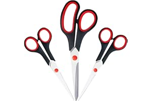 SR ESSENTIALS Scissors Set Comfort Soft Grip Handles - Ultra Sharp Steel Blades Multi-Purpose Scissors, Craft Scissors Suitable for School, Home, Office, Craft, Stationery, Sewing Scissors (2S + 1L Scissors)