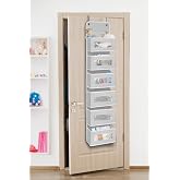 6 Katlı Kapı Arkası D&uuml;zenleyici Raf Bebek Eşyası &Ccedil;ocuk Odası Banyo Organizer (Gri - Beyaz &Ccedil;izgili)