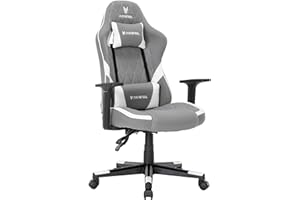 Oversteel - SAPHIRE Chaise de gaming professionnel Tissu imperméable, réglable en hauteur, dossier inclinable à 135°, piston à gaz classe 3, jusqu'à 120Kg, couleur gris clair/blanc