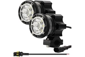 Kairiyard Kit Feux de Route à LED Rond EVO 90W 6000K 9000lm Chip Feu Additionnel Moto Phares de Route sans Usure Spot Faisceau Lumineux+Flash Dual Mode Lentille en Verre Trempé CNC IP68