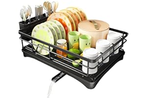 SAYZH Scolapiatti, Scolapiatti Salvaspazio Di Grande Capacità Con Portaposate Rimovibile, Beccuccio Di Drenaggio Girevole Per Organizer Da Cucina e Risparmia Spazio