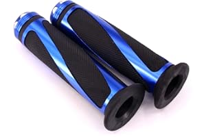 PONDWAY Motorcycle Handlebar Grips, 7/8"(22mm) Motorbike Non-Slip Gel Rubber Hand Bar Grips with Aluminum Bar End, Best Replacement for Yamaha Honda Kawasaki(Blue)