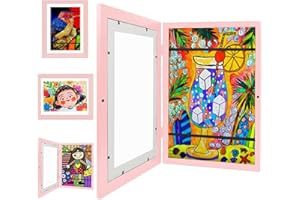 SEINAL Cornice A4 Cornice Porta Disegni Bambini, Cornice Poster A4 Quadri Porta,Cornici Artistiche per Bambini con Apertura Frontale,Cornici da Parete 34x25cm Contiene Fino a 150 Opere d'arte con (Rosa)