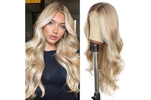 SOMIARIK Blonde Lace Front Wig, 13X4 Synthetic Lace Front Blonde Wigs with Dark Roots Pre Plucked with Baby Hair Natural Looking 150% Density Heat Resistant Party Date Daily Wear 22 Inch