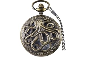 Tiong Vintage Octopus/Dragon Hollow Quartz Personalised Engraved Men's Pocket Watches with Chain Customz Gifts for Birthday Father's Day Wedding