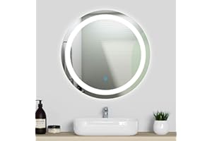Acezanble Miroir Salle de Bain Rond avec Antibuée 60cm, Facile à Installer, avec des Boutons Tactiles Intelligents