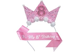 Leixi Headband & Glitter Sash Set for Girl Birthday Decor,Birthday Flower Princess Crown Headband for Girl Outfit