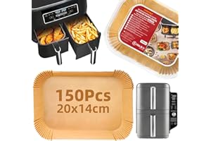 HONYAO Papel para Freidora de Aire, 150 Piezas Engrosado 20x14cm Rectangular Papel de Horno Accesorios Compatible con Ninja AF300EU AF400EU SL400EU y Otras Dual Double Stack Air Fryer