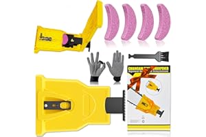 OMCCHK Chainsaw Sharpener,Universal Chainsaw Teeth Sharpener, Fast Chainsaw Sharpening Tool, Chain Saw Blade Sharpener with 4 Pcs Stone Grinder Sharpening Tools for 12-22 Inch Two Holes Chain Saw