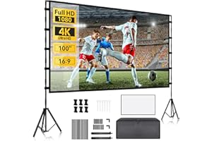 Yofuly Projection Screen with Stand, 100 Inch Portable Double Sided Projection Screen with Carry Bag, 16:9 4K HD Indoor Outdoor Video Screen for Camping Home Theater