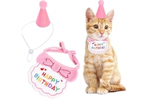 Kaket Cat Birthday Outfit, Puppy Bib, Small Dog Hat, Pet Birthday Accessories (Pink)