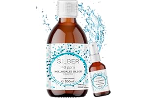 BMUT 1 x 500 ml argento colloidale (40 ppm) in flacone di vetro ambrato con flacone spray da 30 ml | acqua argentata | acqua pura | 100% colloidale