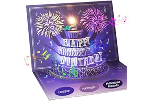 WUJUN Geburtstagskarte, 3D-Musical-Pop-Up-Karte mit Licht, einzigartiger Stil, handgefertigte Happy Birthday-Grußkarten mit Umschlag für Männer,drücken Sie besondere Liebe aus (Lila Karte)