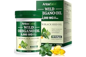 FSLHCY Capsules d'huile d'origan, 2 en 1 6000 mg d'huile d'origan, 200 mg d'huile de nigelle et 165 mg de carvacrol