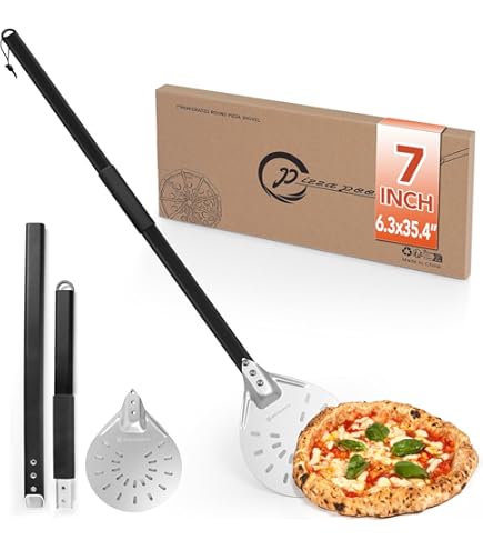 SOUTHGATE Pizzaschep van 35 cm (35 x 40 cm), geperforeerde pizzaschep, harde geanodiseerde aluminium pizzaspatel met verlengde siliconen handgreep [90 cm], pizzaserver voor oven, pizzaoven, 35 x 40 cm