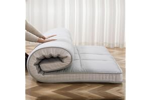 ZIKEBTUY Floor Mattress Japanese Futon Double Mattress Topper - 10cm Thick Foldable Tatami Mat Sleeping Bed Pad for Guests, Dormitories, Camping, Sofas & Loungers - Gray, 203 * 137 * 10CM