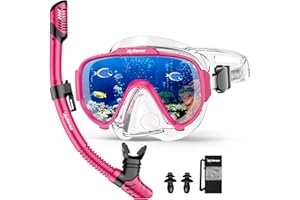 Arlierss Snorkel Set para Adulto Máscara de Buceo y Tubo, Panorámico de 180° Gafas de Buceo y Máscara Antivaho de Vidrio Templado y Snorkel Seco, Set para Snorkeling, Unisex Adulto