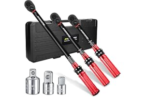 ATsafepro Jeu de 6 Clés dynamométriques 1/4" 3/8" 1/2" pour vélo, moto, voiture, clé dynamométrique, 3-25 NM 5-60 NM 20-230 NM, 72 dents avec 1/4" vers 3/8" vers 1/2", trois adaptateurs