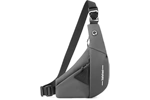 FOLOVEYA Sling Bag for Men Lightweight Slim Crossbody Chest Bag Shoulder Bag Casual Waterproof Anti-theft Backpack for Hiking Cycling Travel Sports Polyester Gray Left Shoulder