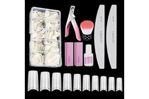 Venares 500 akrylowych tipsów do paznokci, francuskie, 10 rozmiarów, zestaw tipsów z klejem do paznokci, pilnikami, buforem do paznokci, blokiem, szczotka do paznokci, obcinacz do paznokci (naturalny)